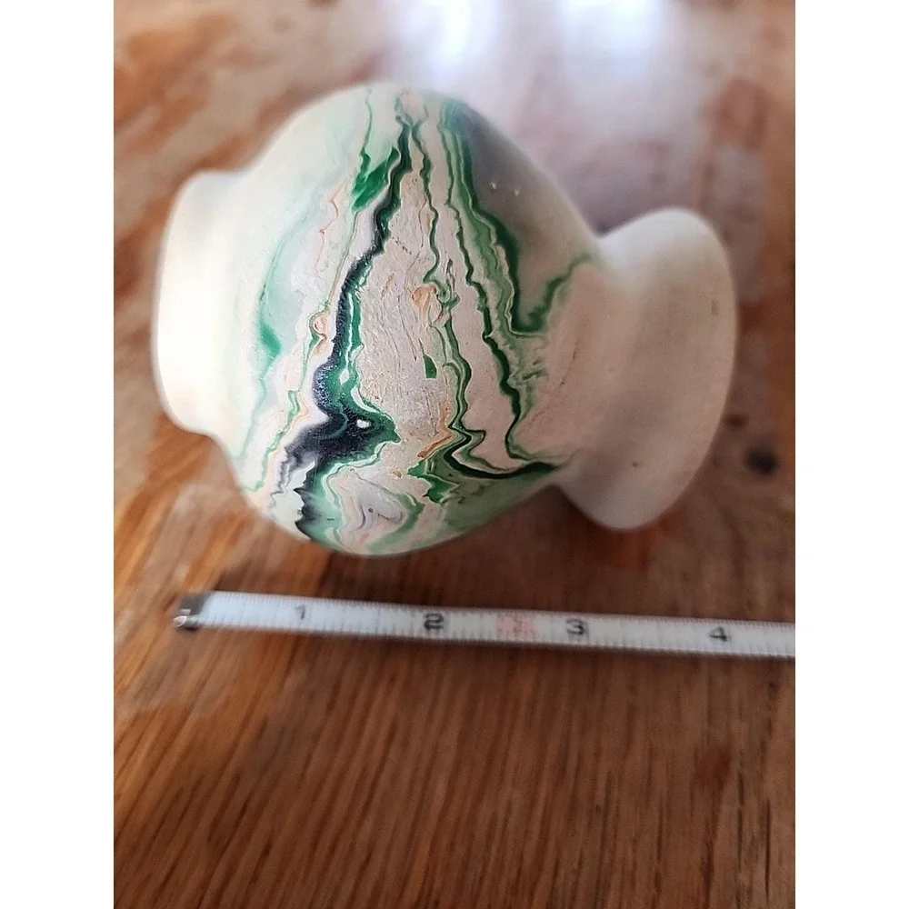 Vintage Nemadji Pottery USA Green Swirl Native‎ American Southwestern Small Vase